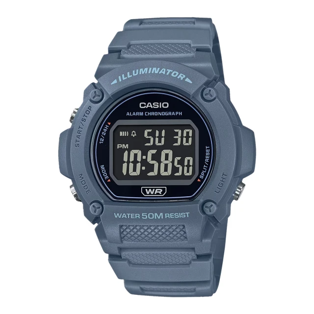 CASIO 卡西歐 電子錶 膠質錶帶 防水50米 鬧鈴碼錶 LED背光 W-219H(W-219HC-2B)