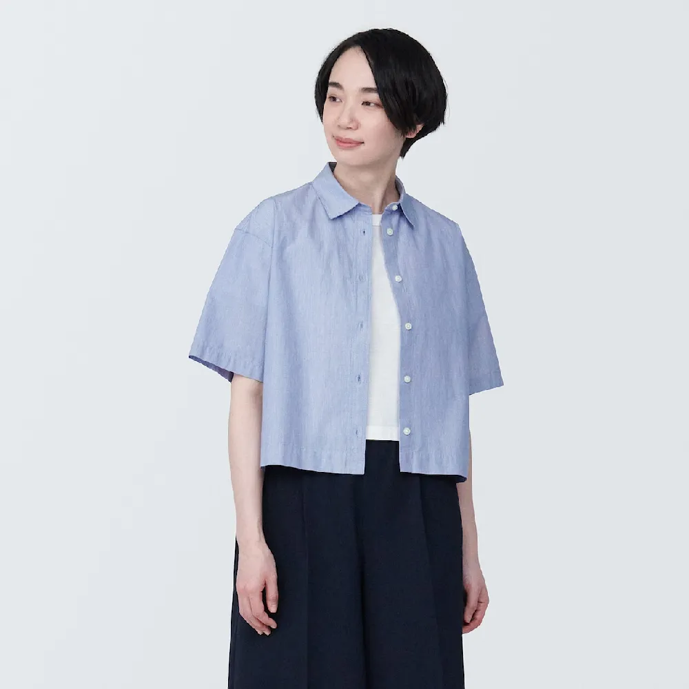 【MUJI 無印良品】女有機棉涼感平織布標準領短袖襯衫(共4色)