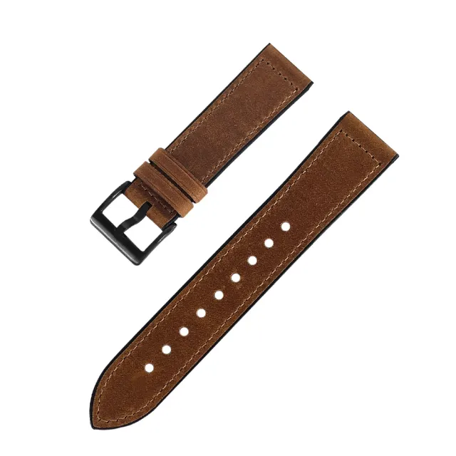 【Watchband】20.22 mm / 各品牌通用 經典復刻 黑鋼扣 外層真皮 內層橡膠錶帶(黑/白/深藍/棕色)