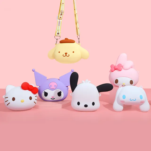 【SANRIO 三麗鷗】卡通系列矽膠元氣大頭造型外出隨身小包包-小款式(平輸品)