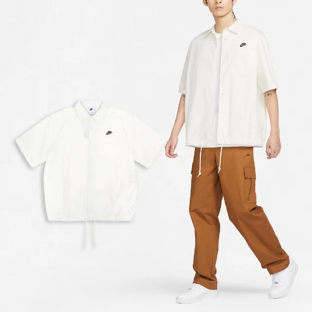 NIKE 耐吉 短袖 Club Oxford Button-Down 男款 象牙白 黑 寬鬆 抽繩 襯衫(FN3903-133)