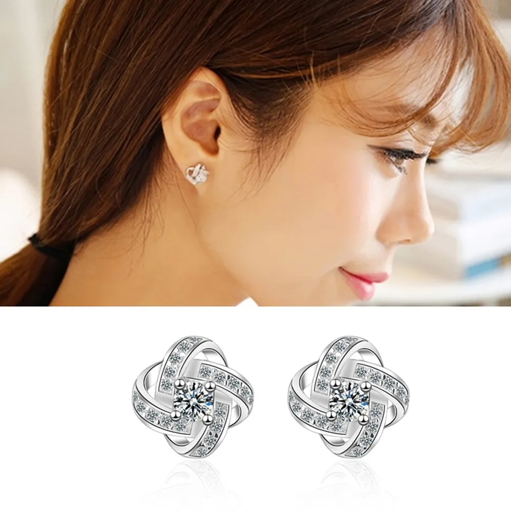 【Emi 艾迷】韓系永恆愛戀纏繞點鑽鋯石 925銀針 耳環