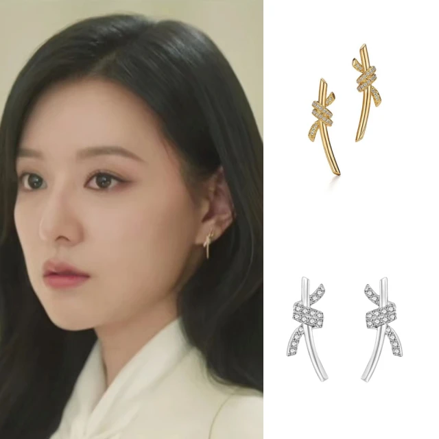 MISS KOREA 韓國設計黑白撞色幾何愛心造型夾式耳環(