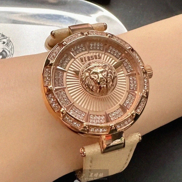 VERSUS VERSUS VERSACE手錶型號VV00396(玫瑰金色錶面玫瑰金錶殼米白黃真皮皮革錶帶款)