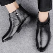 【ANSEL】真皮短靴/真皮頭層牛皮個性皮紋搭釦短靴-男鞋(黑)