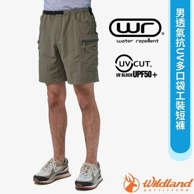 Wildland 荒野 男 透氣抗UV多口袋工裝短褲.休閒運動褲.工作褲(0B21390-150 灰濛綠)