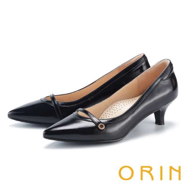 ORIN 質感造型飾釦真皮尖頭高跟鞋(白色)優惠推薦