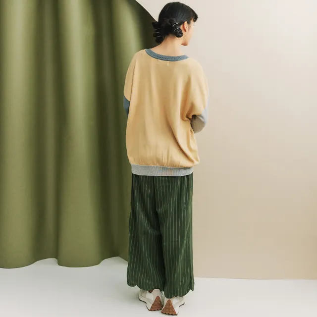 【Dailo】馬爾濟斯條紋長寬褲(黑 綠)