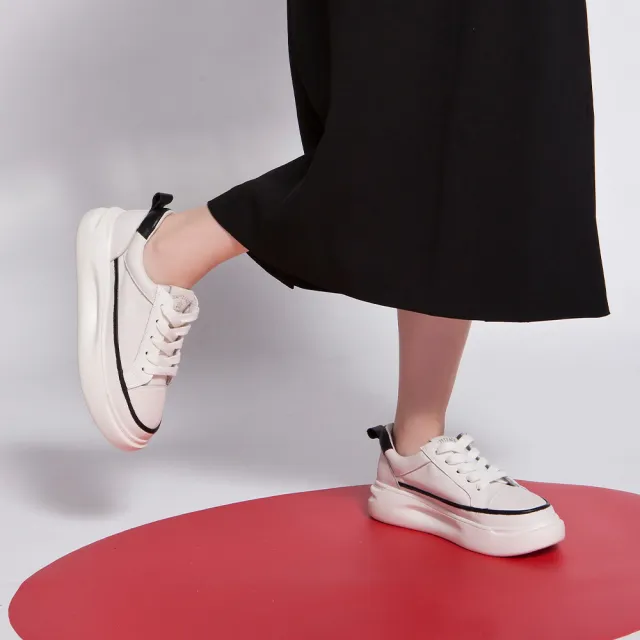 【FAIR LADY】日本京都聯名 HAPPYFACE 時尚撞色免綁帶休閒鞋(白、5A2835)