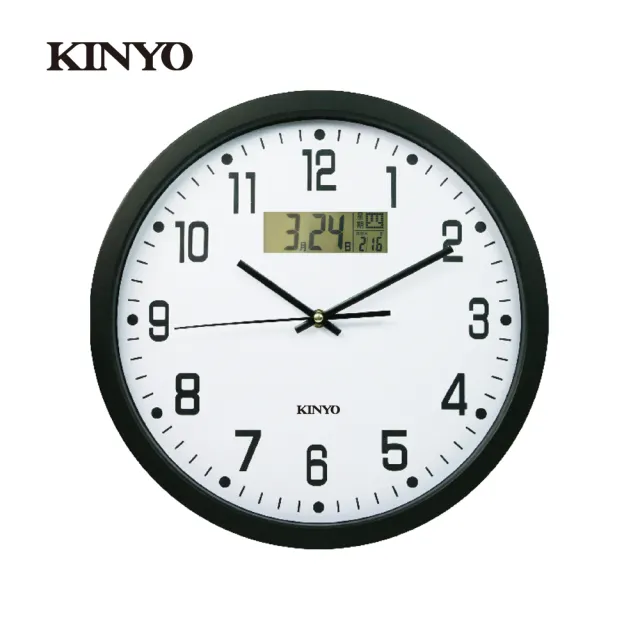 【KINYO】14吋簡約靜音掛鐘 CL-151(LCD顯示、萬年曆掛鐘)