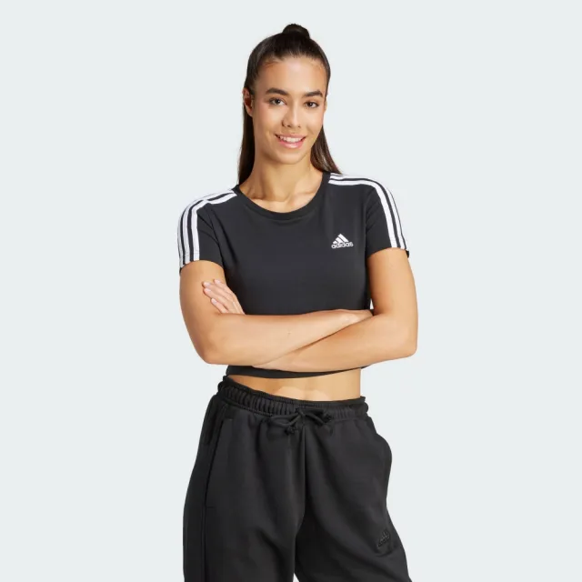 【adidas 官方旗艦】ESSENTIALS 短版短袖上衣 女 IR6111