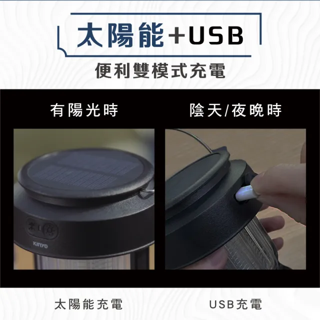 【KINYO】USB無段式太陽能捕蚊燈 戶外露營 無線便攜 滅蚊器(KL-6054)