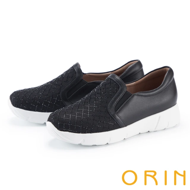 ORINORIN 璀璨燙鑽輕量舒適厚底休閒鞋(黑色)