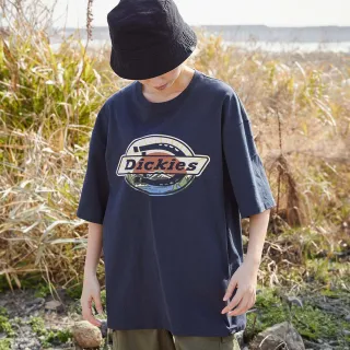 【Dickies】男女款深海軍藍純棉胸前大Logo圖案印花休閒短袖T恤｜DK013102CG7