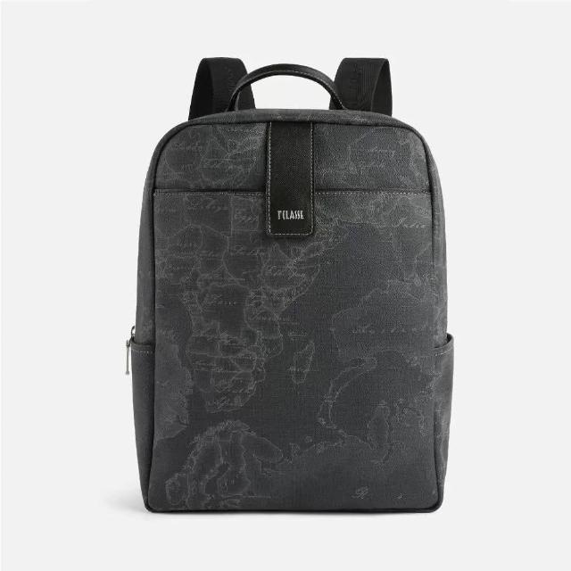 【Alviero Martini】義大利地圖包 旅行王者 經典地圖商務13吋筆電後背包35cm(地圖黑)