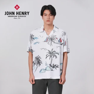【JOHN HENRY】度假小島印花襯衫-白色
