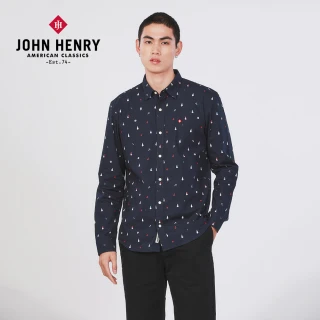 【JOHN HENRY】純棉海洋印花襯衫-深藍