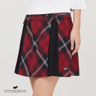【SCOTTISH HOUSE】紅黑格 格紋拼接雪紗蝴蝶結短裙 CHT12103