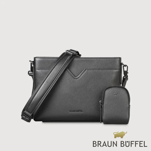 【BRAUN BUFFEL 德國小金牛】台灣總代理 韋林 斜背包-黑色(BF523-61-BK)