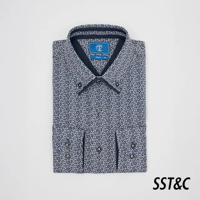 【SST&C】彈性合身 深藍色幾何印花標準版襯衫0312404002(新品9折)