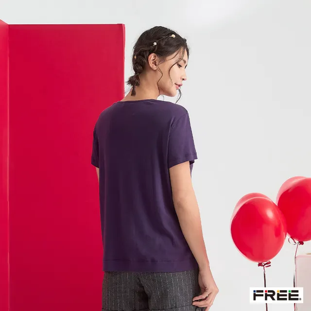 【FREE】純棉花絮印花短袖上衣(淺粉/深紫)