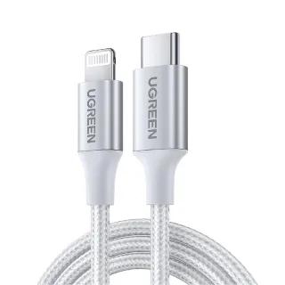【綠聯】iPhone充電線MFi蘋果官方認證USB-C to Lightning快充傳輸線(金屬編織版 極光銀 2公尺)