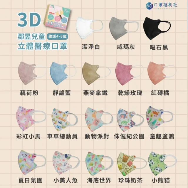 【郡昱】成人/兒童3D立體醫療口罩一盒/30入(適合4-8歲-兒童口罩、成人口罩)