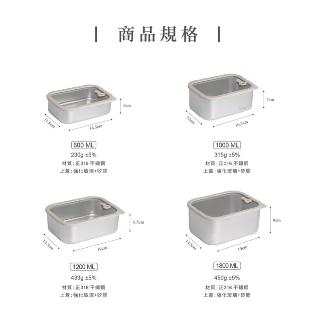 【MASIONS 美心】PREMIUM 可微波 皇家316不鏽鋼矽膠玻璃蓋抗菌保鮮盒(2件組)