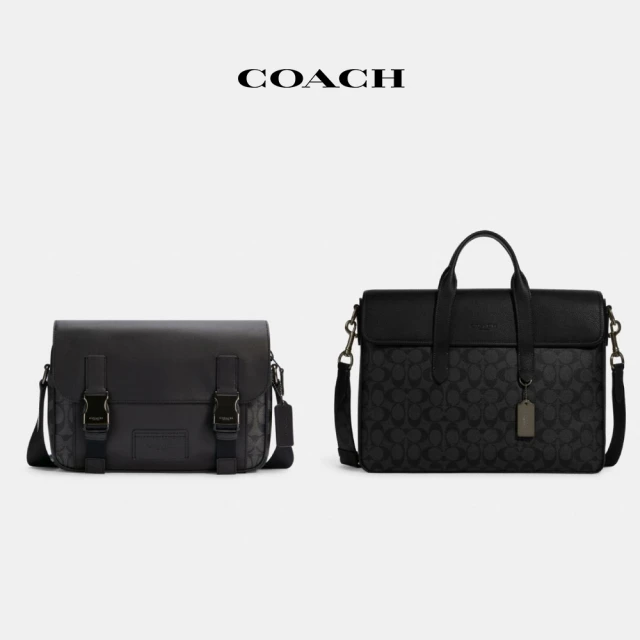 COACHCOACH 官方直營TRACK經典Logo帆布斜背手袋-QB/炭黑色/黑色(C3747)