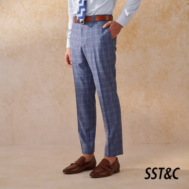 【SST&C 換季７５折】海軍藍格紋裁縫西裝褲0212404003
