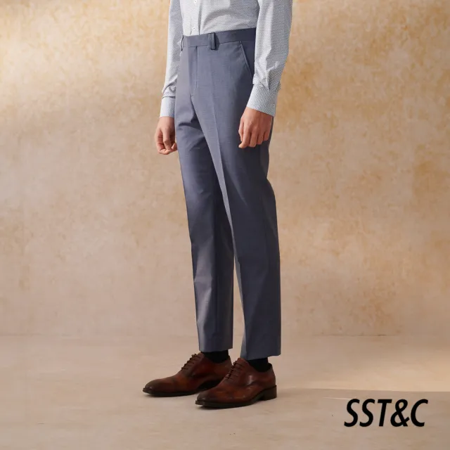 【SST&C 換季７５折】海軍藍紋理修身西裝褲0212404002