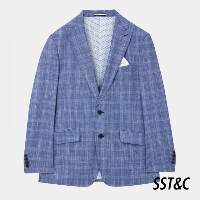 【SST&C 換季７５折】海軍藍格紋裁縫西裝外套0112404003