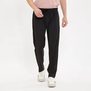 【Hang Ten】男裝-恆溫多功能-TAPERED FIT冰絲涼感吸濕快乾側邊壓條錐形長褲(黑)
