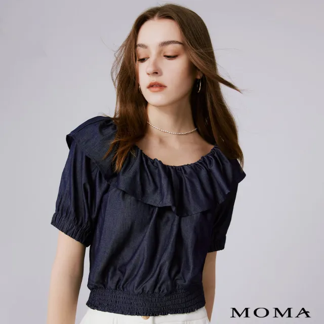 【MOMA】深色天絲荷葉上衣(深藍色)