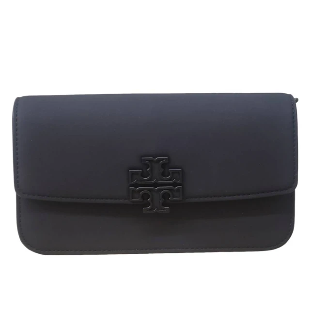 TORY BURCH TORY BURCH 專櫃新色霧黑立體LOGO翻蓋手拿/肩背二用包(霧黑色/側肩包/贈原廠防塵袋紙袋)