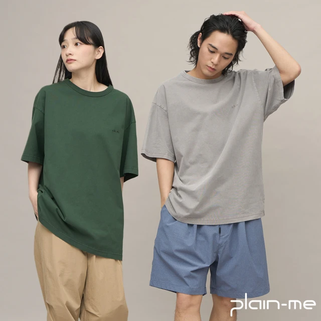 plain-me 寬版刺繡水洗短TEE PLN0033-241(男款/女款 共5色 TEE 休閒上衣 短袖上衣)