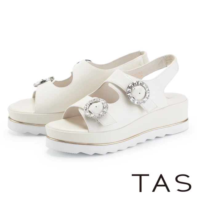 TAS 愜意夏日雙帶水鑽羊皮厚底涼鞋(米白)好評推薦