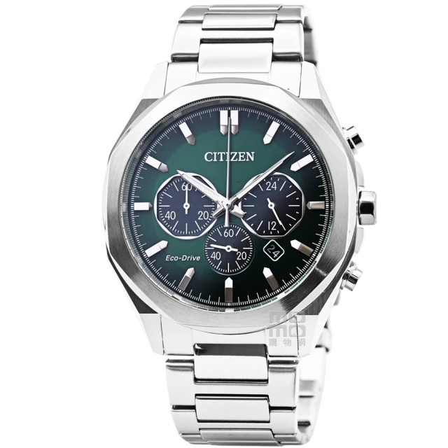 CITIZEN 星辰 星辰ECO-DRIVE大錶徑光動能計時鋼帶錶-綠面(CA4590-81X)