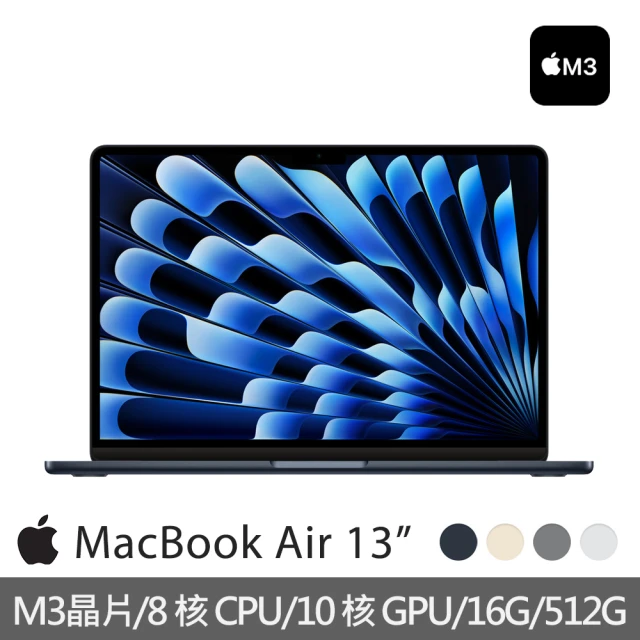 AppleApple MacBook Air 13.6吋 M3 晶片 8核心CPU 與 10核心GPU 16G 512G SSD