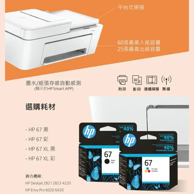 【HP 惠普】Deskjet 4220多功能無線彩色噴墨複合機(588P8A)