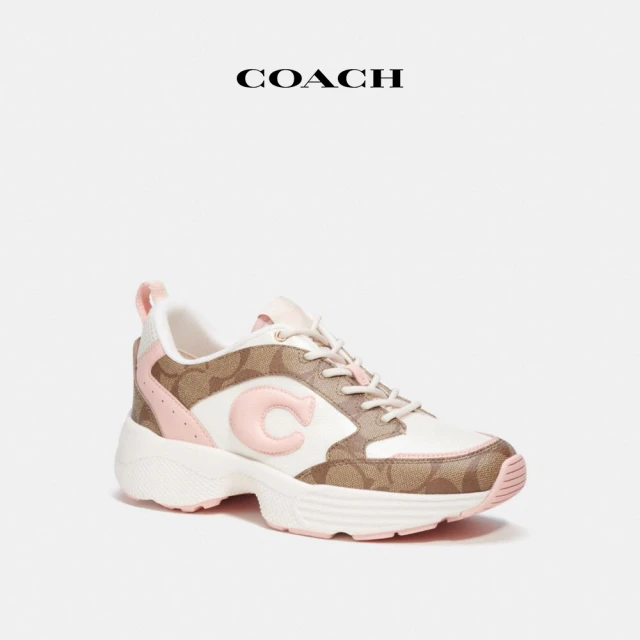 COACHCOACH 官方直營經典Logo運動跑鞋-卡其色/淺粉色(CI071)