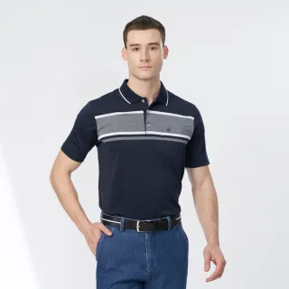【pierre cardin 皮爾卡登】商務休閒 男款 TOP定位橫條短袖POLO衫-深藍色(5247298-38)