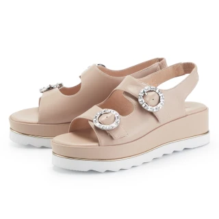 【TAS】愜意夏日雙帶水鑽羊皮厚底涼鞋(粉色)