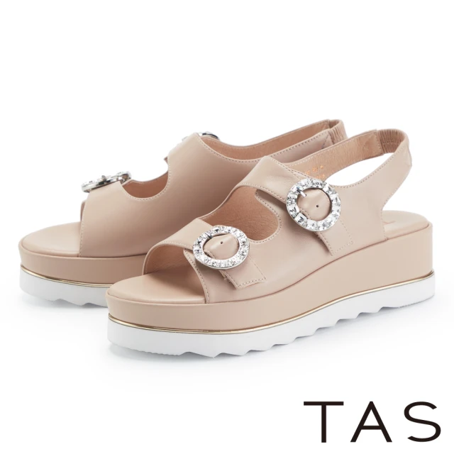 TASTAS 愜意夏日雙帶水鑽羊皮厚底涼鞋(粉色)