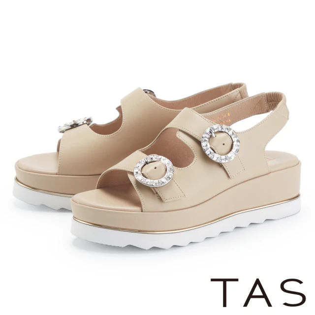 TAS 愜意夏日雙帶水鑽羊皮厚底涼鞋(棕色)
