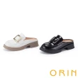 【ORIN】金屬方釦霧感牛皮穆勒鞋(米白)