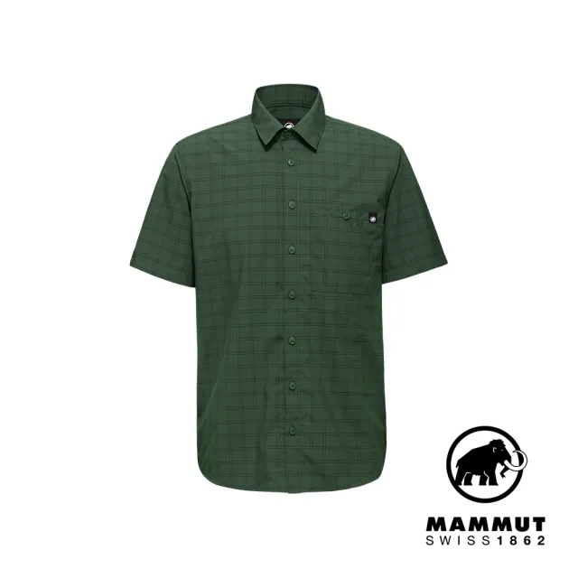 【Mammut 長毛象】Lenni Shirt Men 機能短袖格紋襯衫 男款 綠樹林/黑 #1015-01470