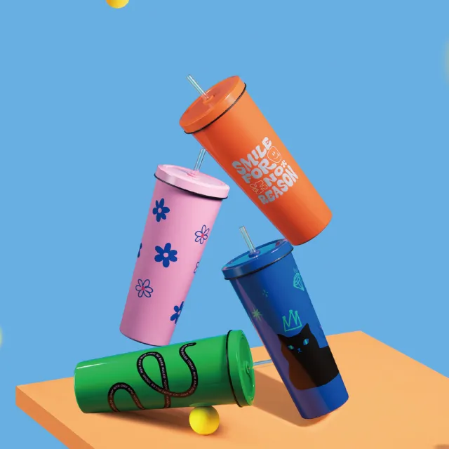 【Oolab 良杯製所】甜酷陪伴吸管蓋組(甜酷調色盤850ml吸管杯＋陪伴吸管蓋)