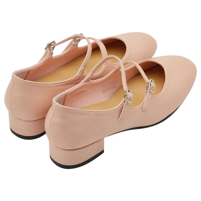 【Grace Gift】雙帶瑪莉珍低跟芭蕾舞鞋(粉橘)