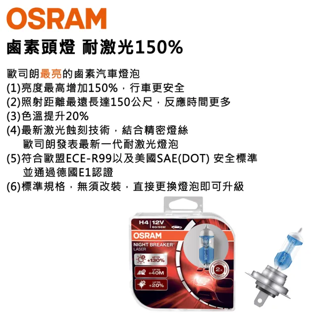 【Osram 歐司朗】頭燈 耐激光150% H1(車麗屋)